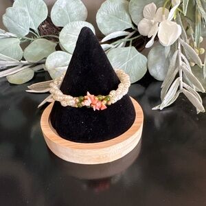 Vintage Style Seed Pearl Double Strand Bracelet Coral Flower Accent